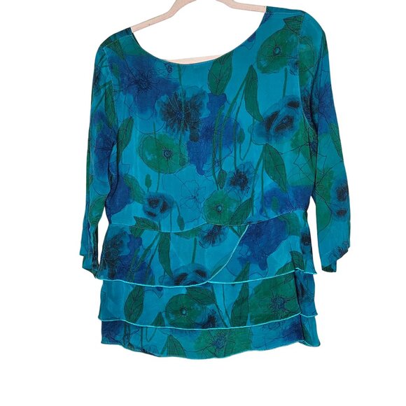 Click By Color Me Cotton Floral Layered Tunic S Blue Green Womens Shirt Blouse - Picture 2 of 9
